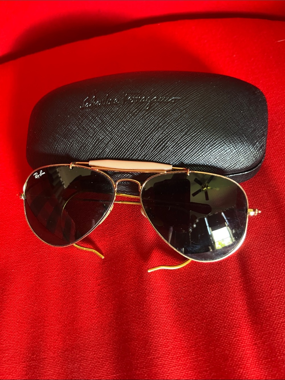 Ray-Ban Gold Aviator Sunglasses with Dark Lenses